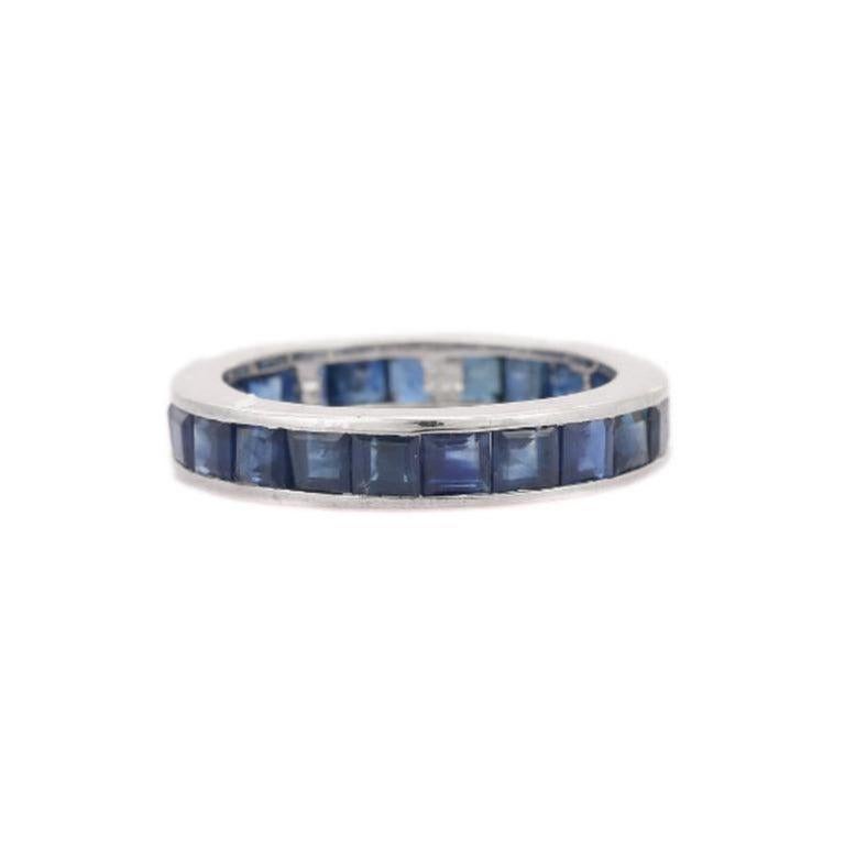 For Sale:  Everyday Ring Blue Sapphire Birthstone Eternity Band for Birthday Gift in Silver 8