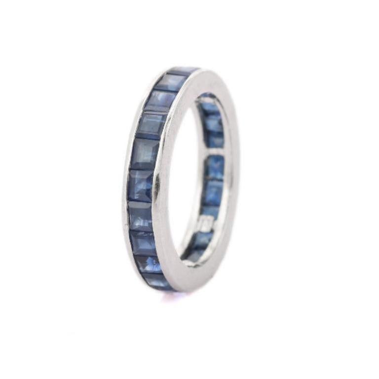 For Sale:  Everyday Ring Blue Sapphire Birthstone Eternity Band for Birthday Gift in Silver 9