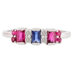 Anello a grappolo con zaffiro blu e rubino per donna in oro massiccio 14k Whiting