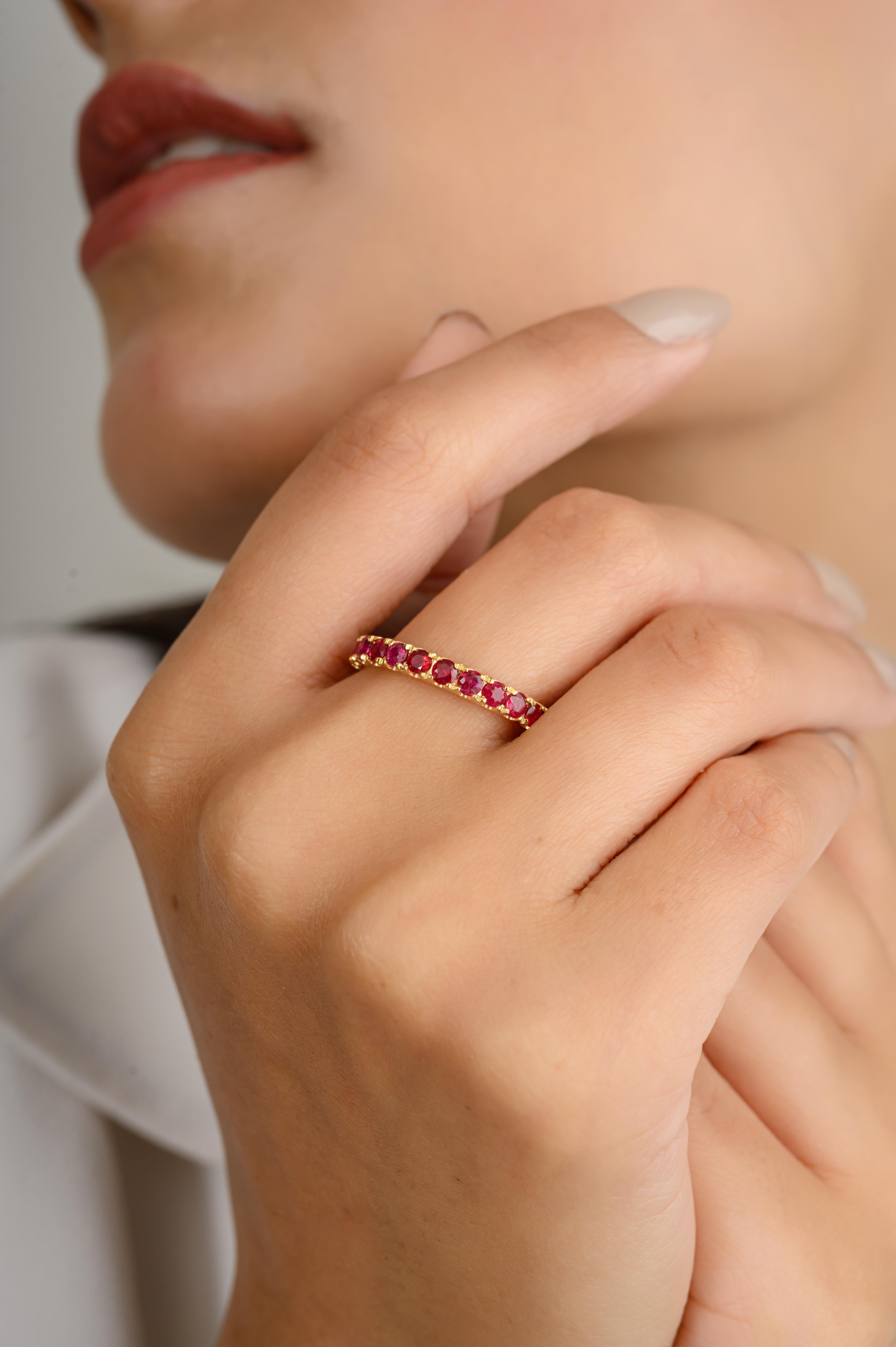 For Sale:  Everyday Ruby Eternity Band Ring Gift for Girlfriend in 14k Solid Yellow Gold 2