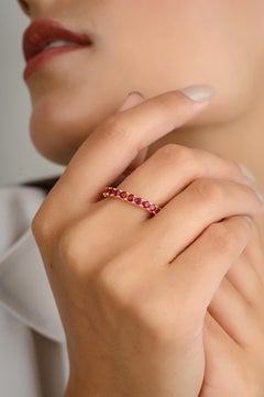 Everyday Ruby Eternity Band Ring Gift for Girlfriend in 14k Solid Yellow Gold