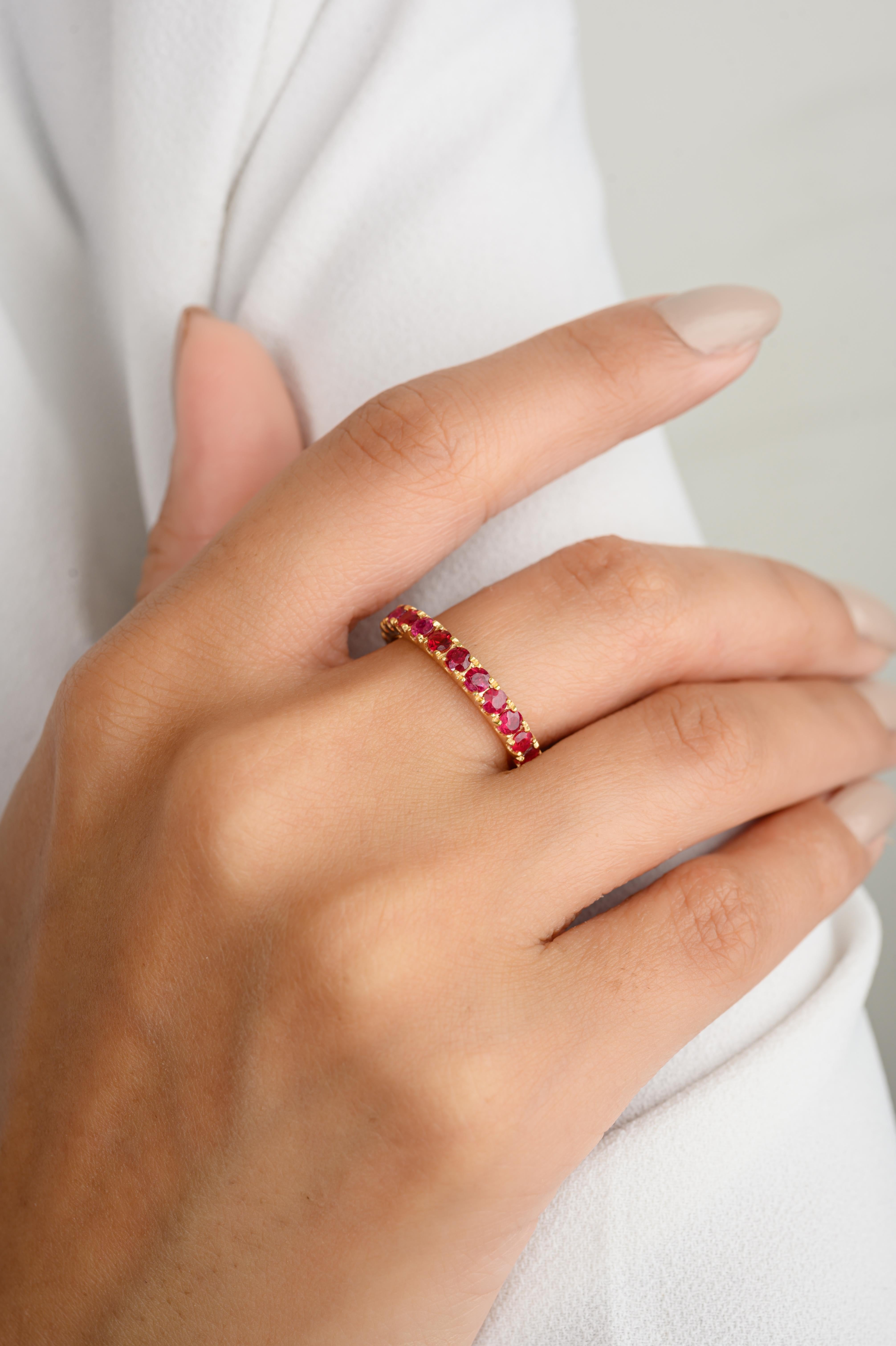 For Sale:  Everyday Ruby Eternity Band Ring Gift for Girlfriend in 14k Solid Yellow Gold 4
