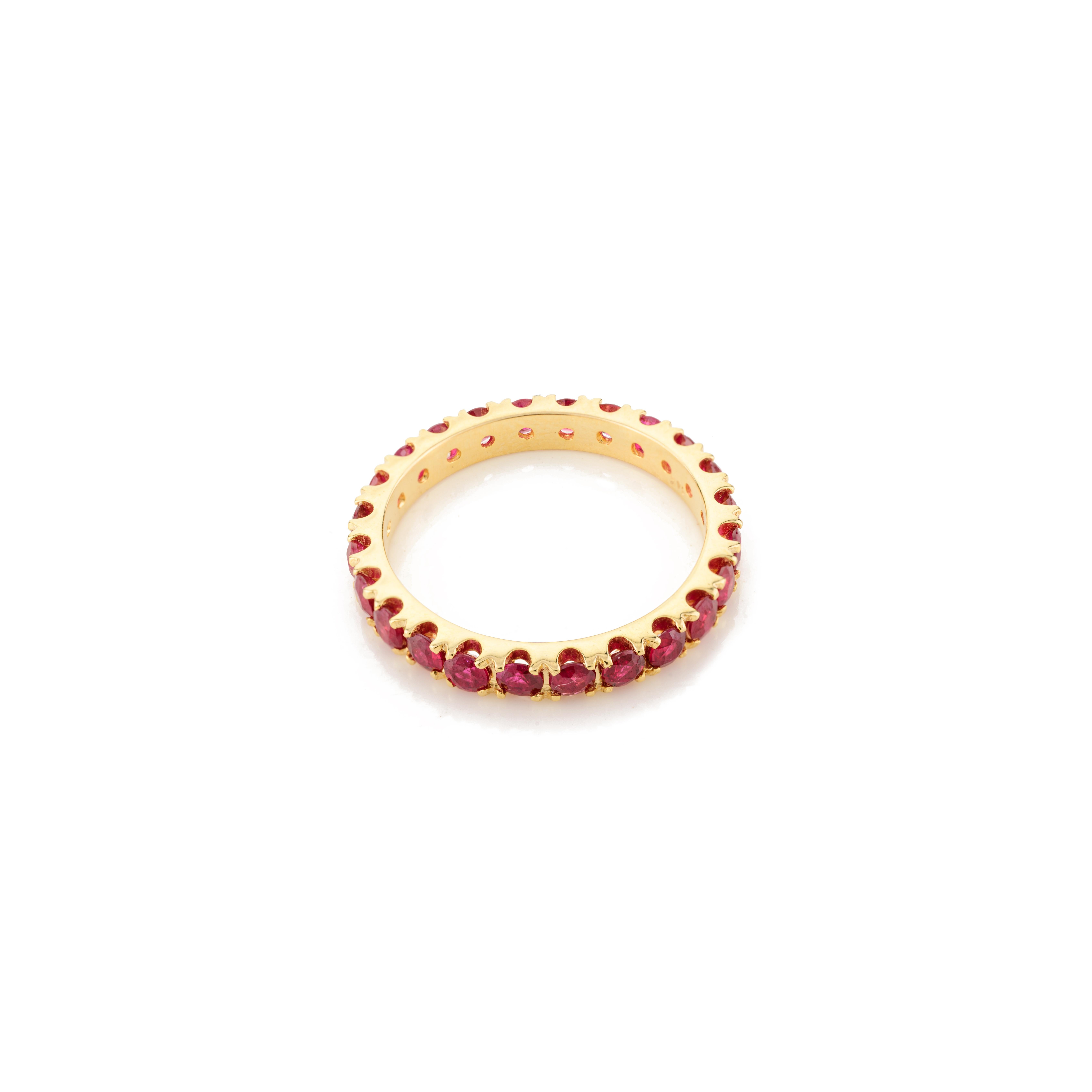 For Sale:  Everyday Ruby Eternity Band Ring Gift for Girlfriend in 14k Solid Yellow Gold 5