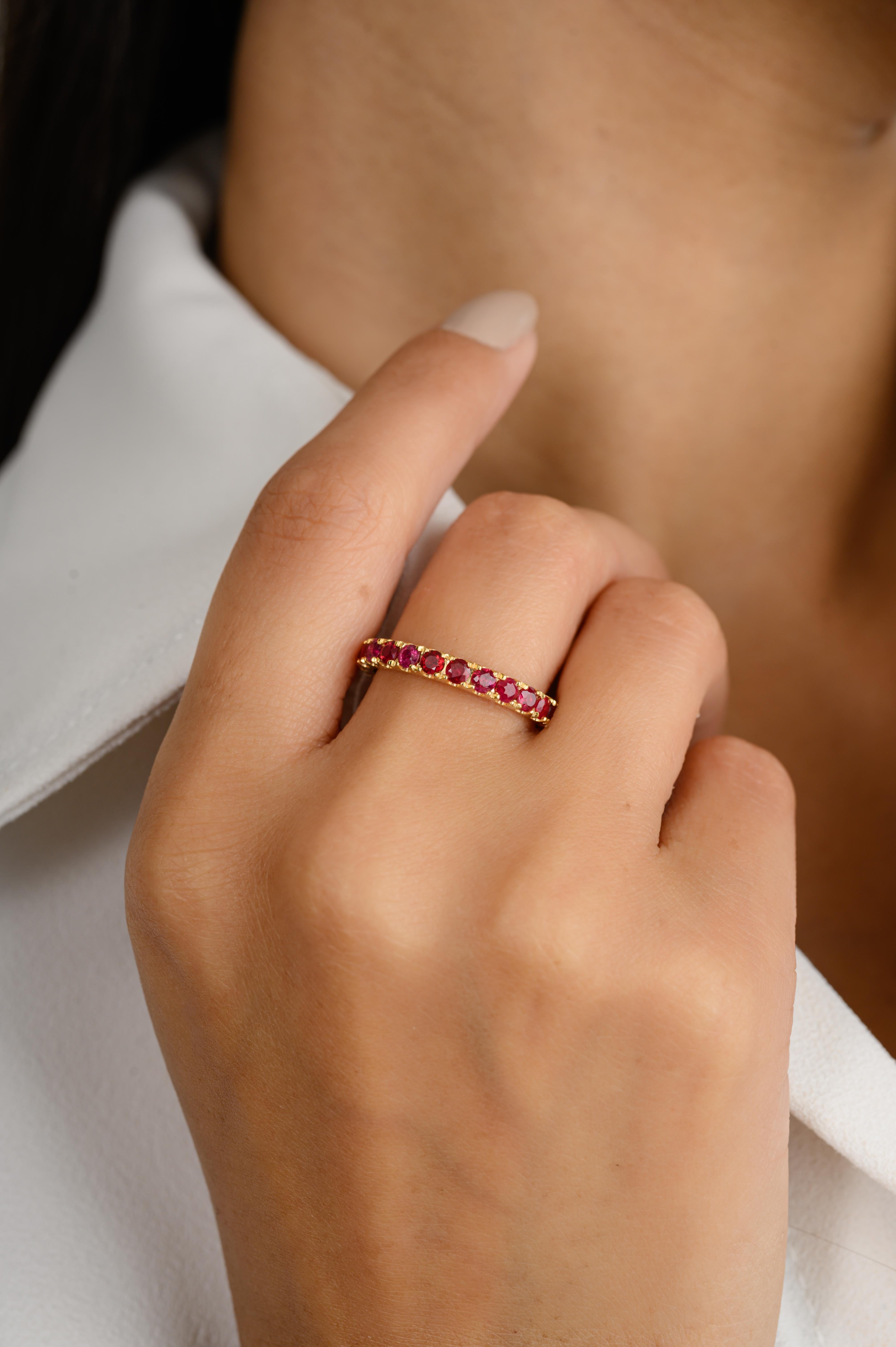 For Sale:  Everyday Ruby Eternity Band Ring Gift for Girlfriend in 14k Solid Yellow Gold 6
