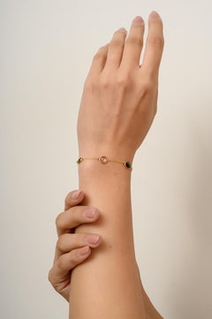 Everyday Stackable Tourmaline 18k Solid Yellow Gold Chain Bracelet Gift for Her