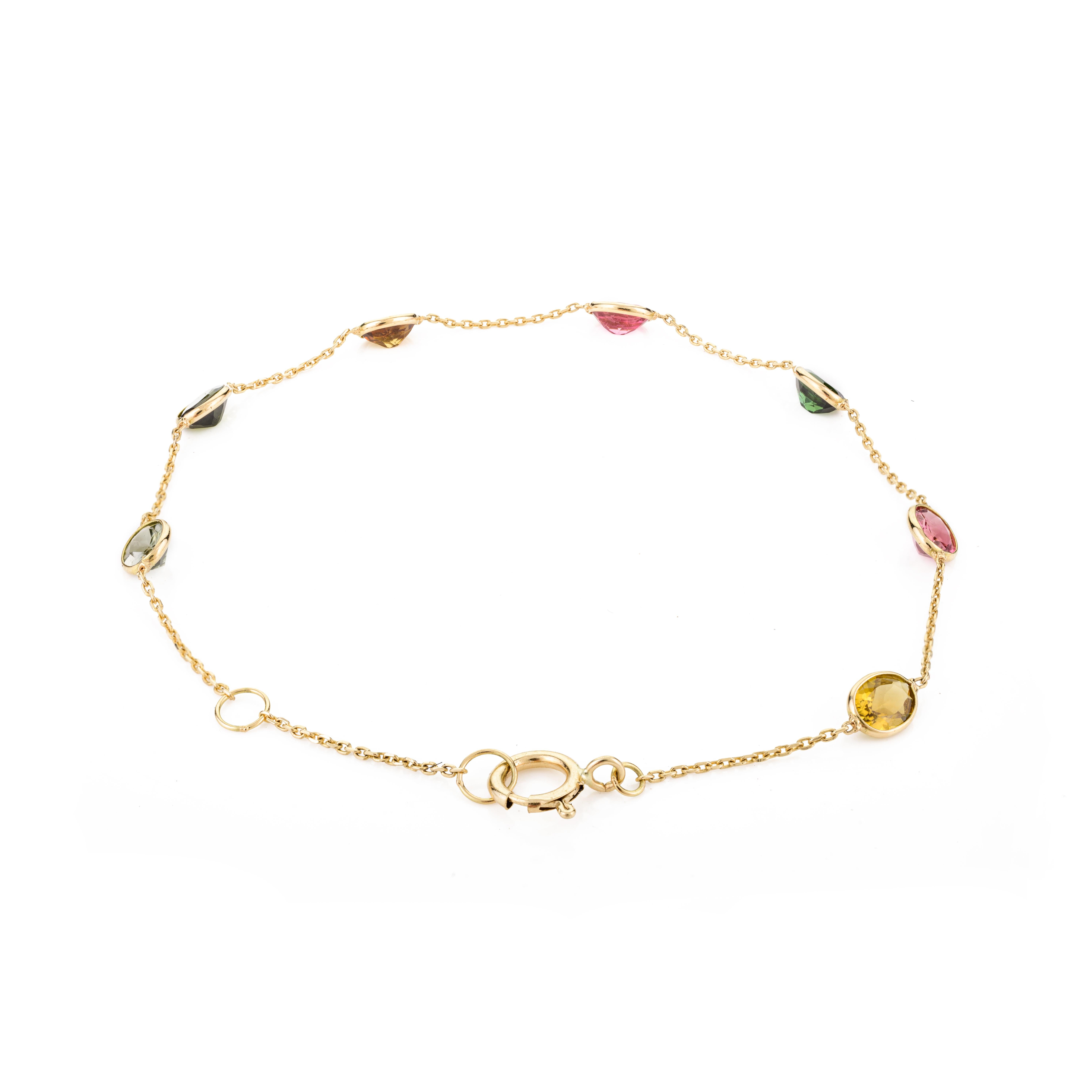Bracciale a catena in oro giallo massiccio 18k con tormalina impilabile per tutti i giorni Regalo per lei In condizioni Nuovo in vendita a New York, NY