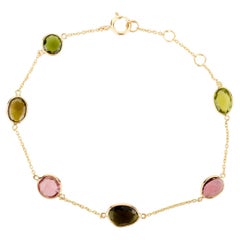 Kettenarmband aus massivem Gelbgold mit stapelbarem Turmalin 18k für sie jeden Tag, Geschenk