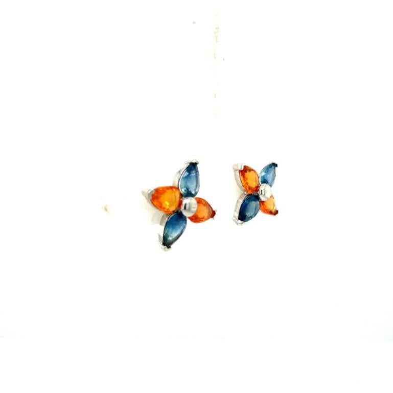 Art Deco Everyday Tiny Multi Sapphire Stud Earrings for Women Gift in Sterling Silver For Sale