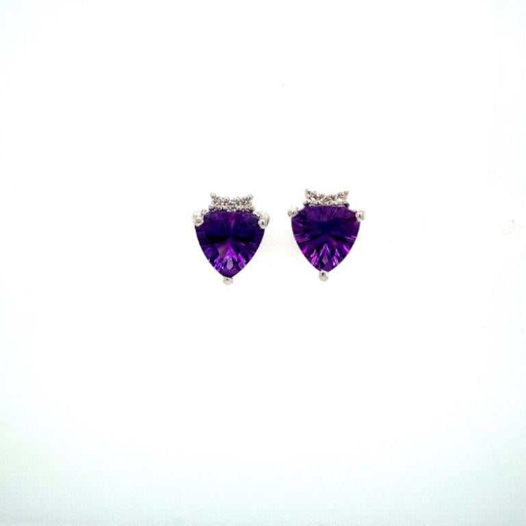These gorgeous Everyday Trillion Amethyst Diamond Stud Earrings are crafted from the finest material and adorned with dazzling amethyst which encourages clear thinking and alleviates worries and fears. 
These stud earrings are perfect accessory to