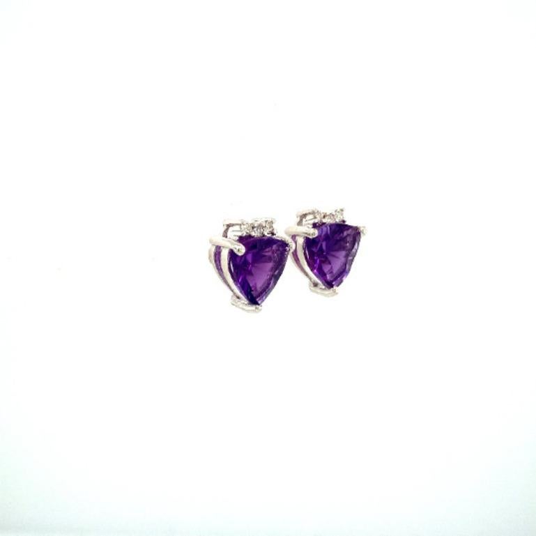 Art Deco Everyday Trillion Amethyst Diamond 925 Silver Stud Earrings for Her For Sale