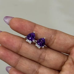 Silvorra Orecchini a perno in argento 925 con diamante e ametista Trillion Everyday per lei