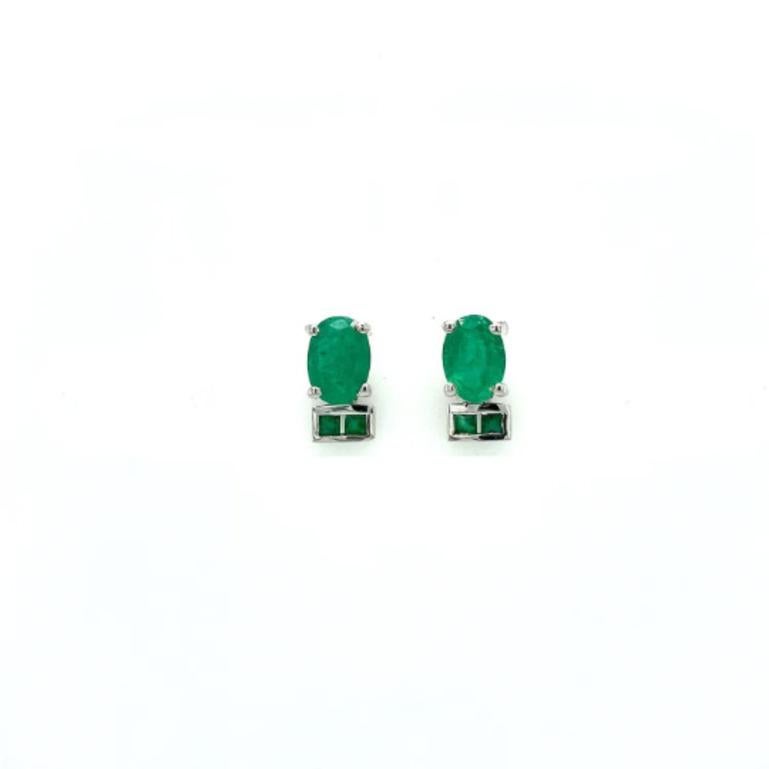 Art Deco Sterling Silver Faceted Emerald Everyday Stud Earrings Gift for Her For Sale