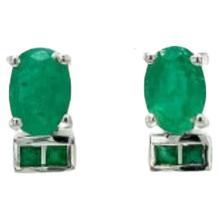 Sterling Silver Faceted Emerald Everyday Stud Earrings Gift for Her For Sale