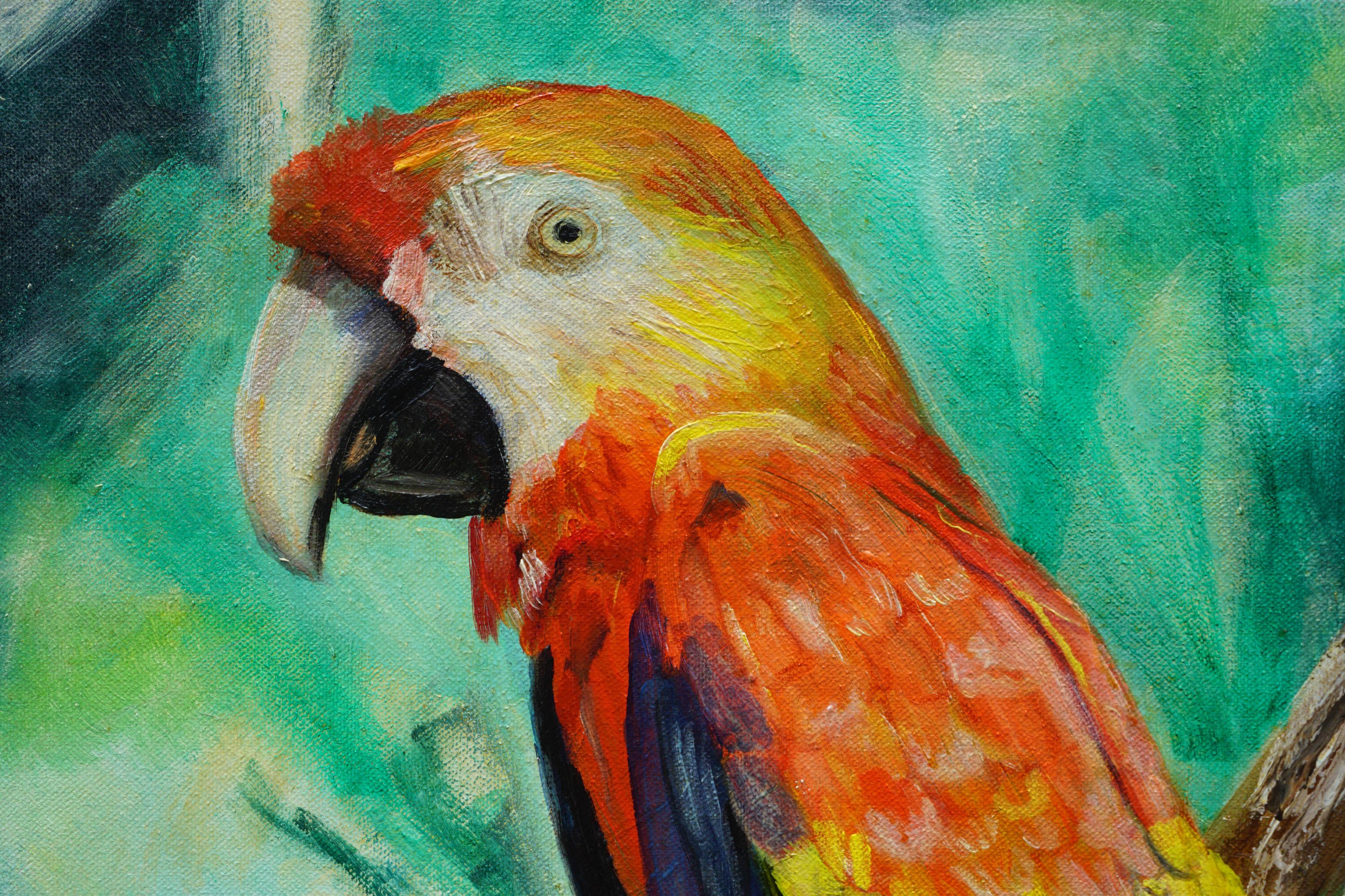 Tropical Macaw Parrot in the Jungle  - Painting by Eves Simon