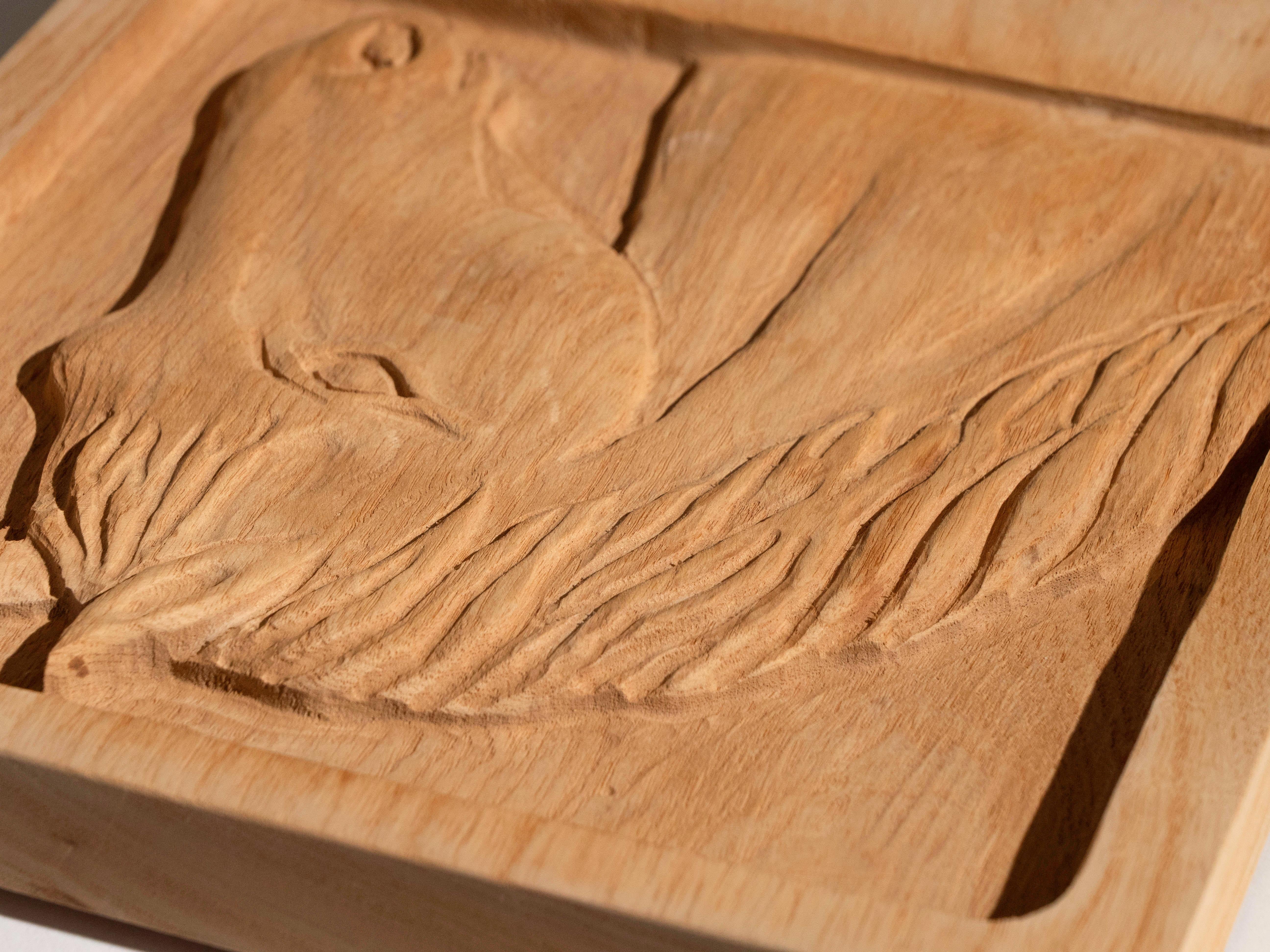 Pannello in legno di Eveyln & Jerome Ackerman con scultura di cavallo in Oak per Era Industries, 197 in vendita 1