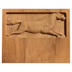 Evelyn & Jerome Ackerman Wood Panel Horse Carving in Oak for Era Industries
