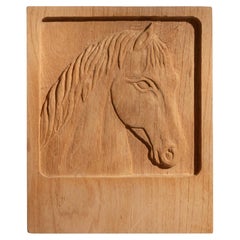 Evelyn & Jerome Ackerman Wood Panel Horse Carving in Oak for Era Industries
