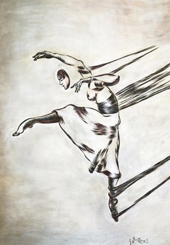 Contemporary mixed-media painting "Fly", light grey oil, acrylic, pen on canvas