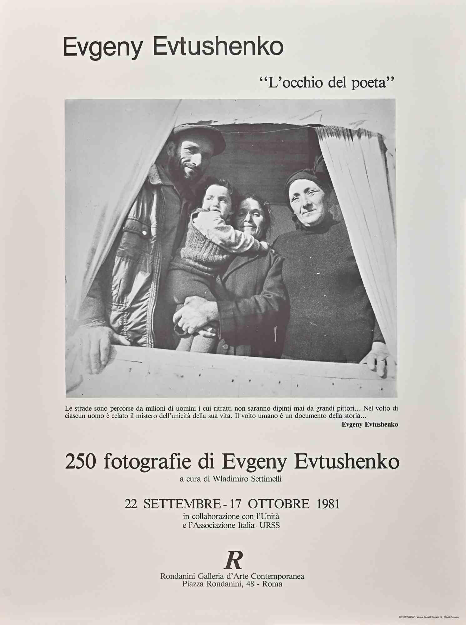 Evgeney Evtushenko- Exhibition Poster is a vintage poster print.

The artwork was realized in 1981 on the occasion of the artist's exhibition In Rondadini Galleria d'Arte in Rome.

Good conditions.