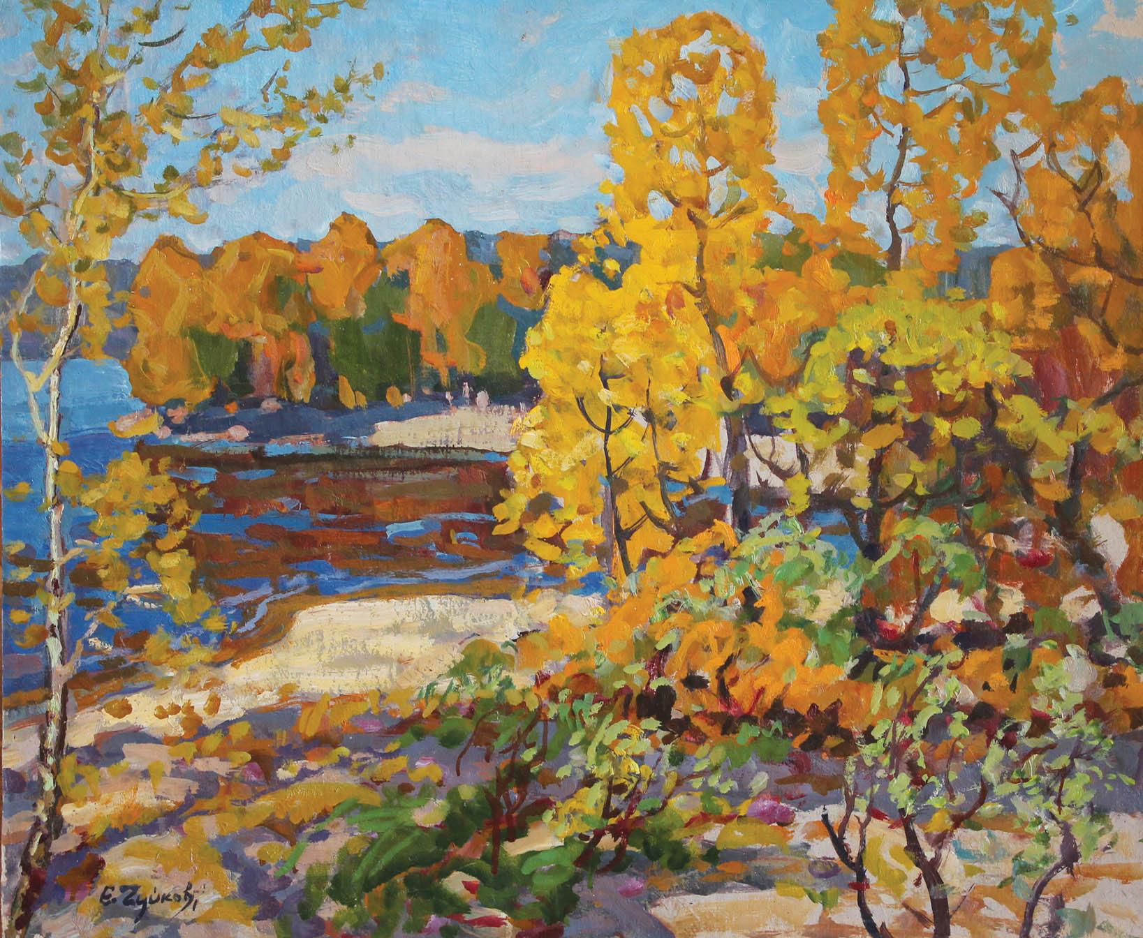 Evgeni Chuikov Landscape Painting - Autumn on the River