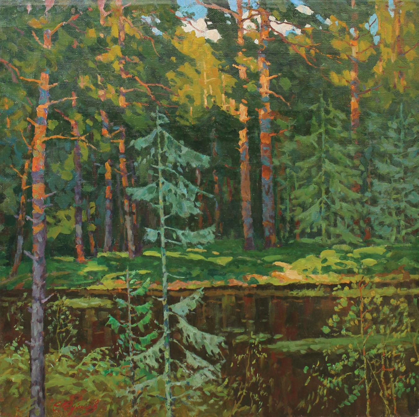 Evgeni Chuikov Landscape Painting - Lake in the Woods
