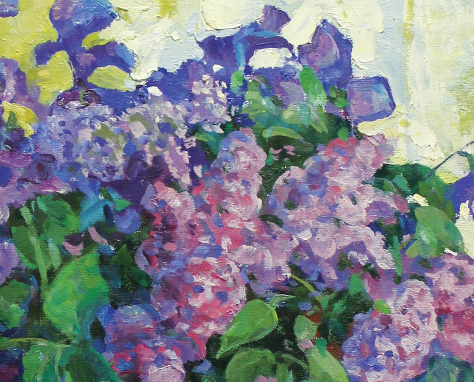 Flieder und Lilien aus Seidenholz (Impressionismus), Painting, von Evgeni Chuikov