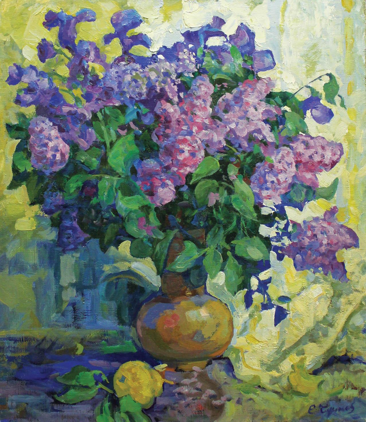 Evgeni Chuikov Still-Life Painting - Lilacs and Lilies