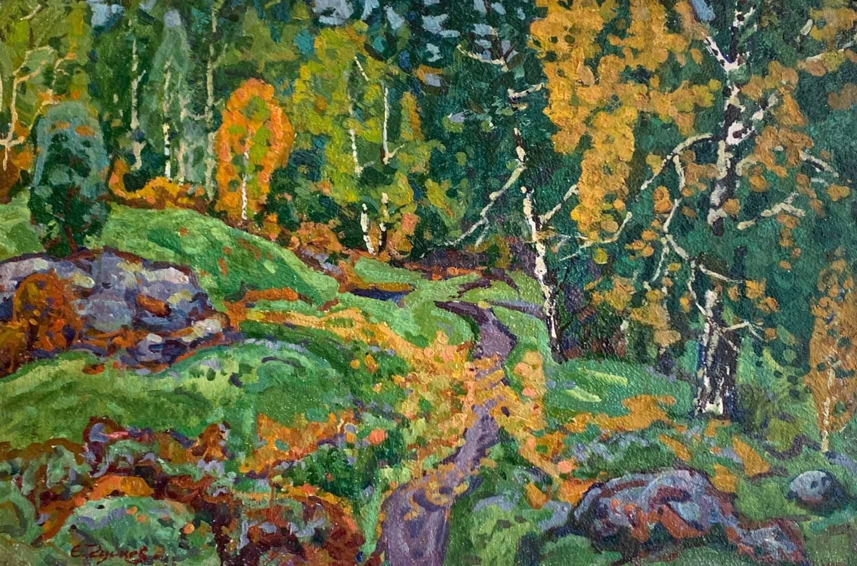 Landscape Painting Evgeni Chuikov - À la lisière de la forêt