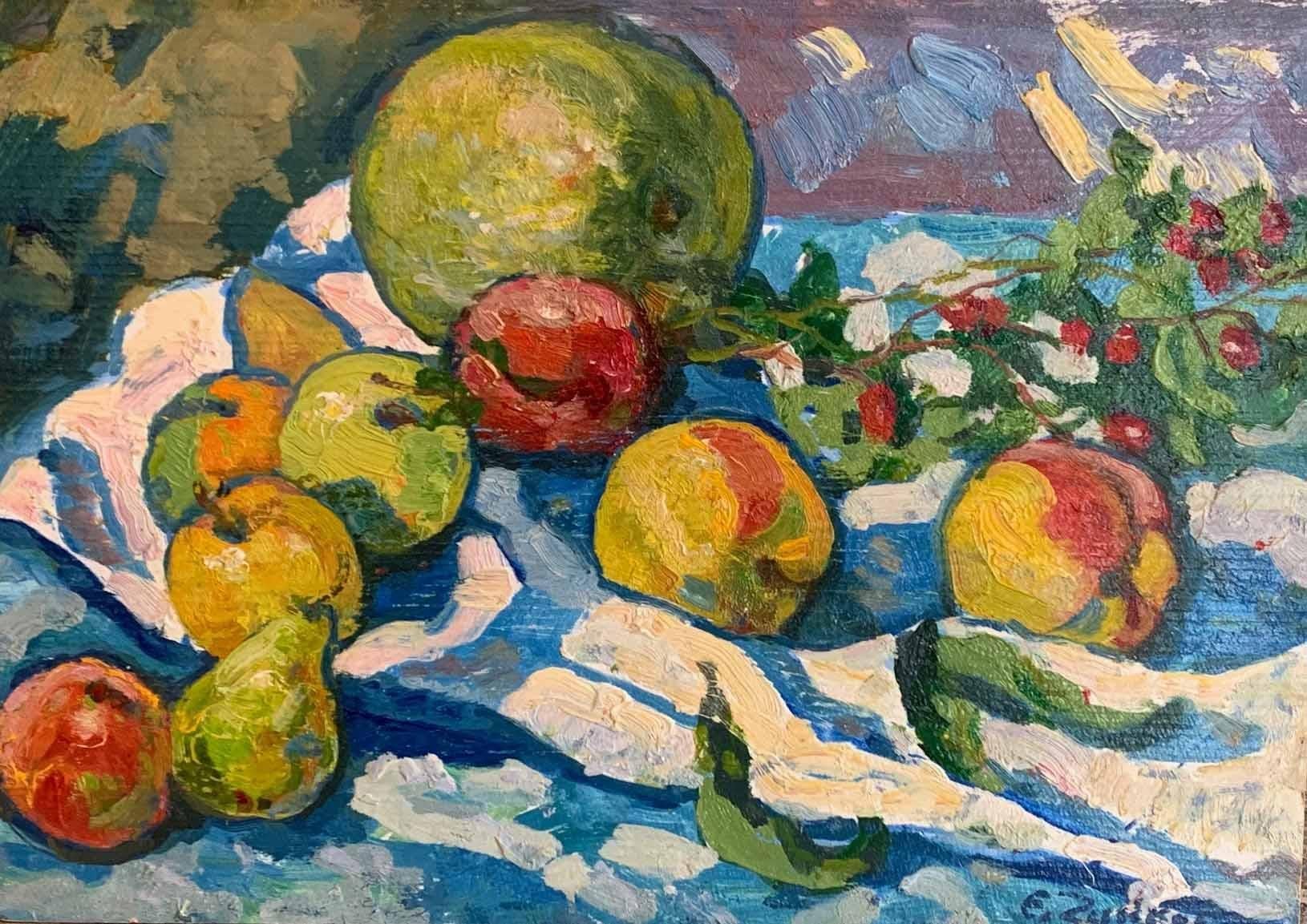 Evgeni Chuikov Still-Life Painting - Peaches and Dogrose