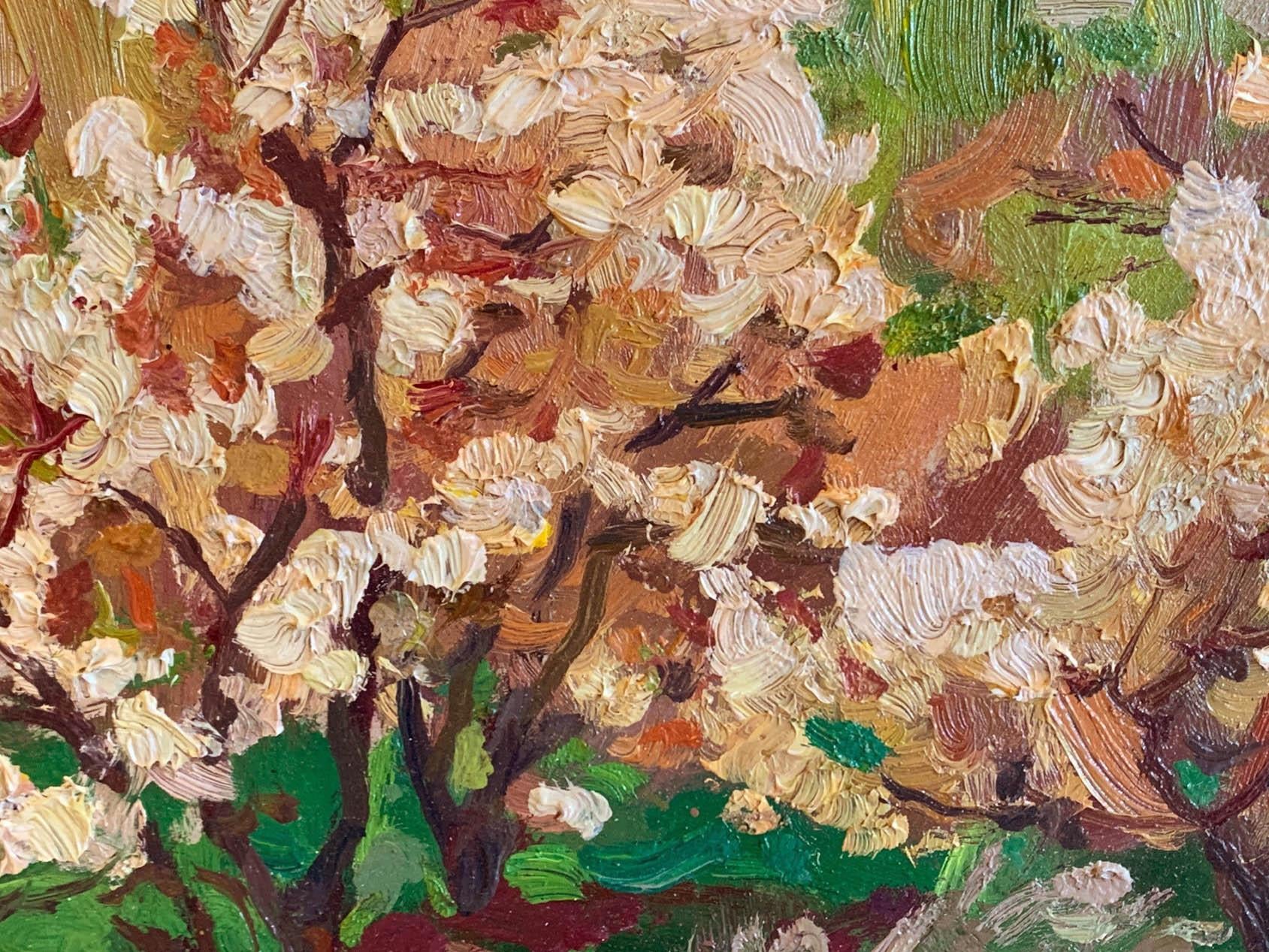 Blossomines roses - Gris Landscape Painting par Evgeni Chuikov
