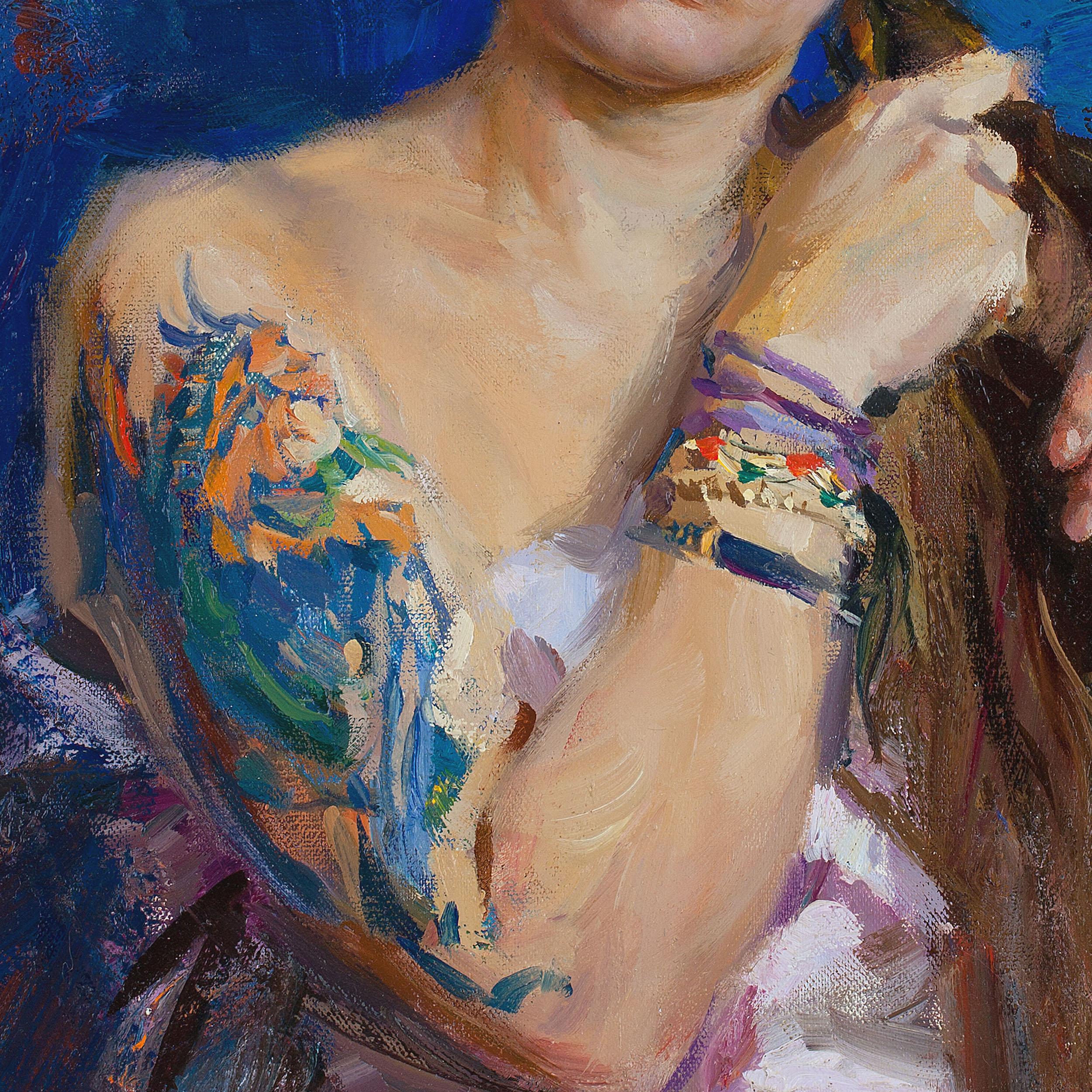 Girl with the Chimera Tattoo - Realist Painting by Evgeniy Monahov