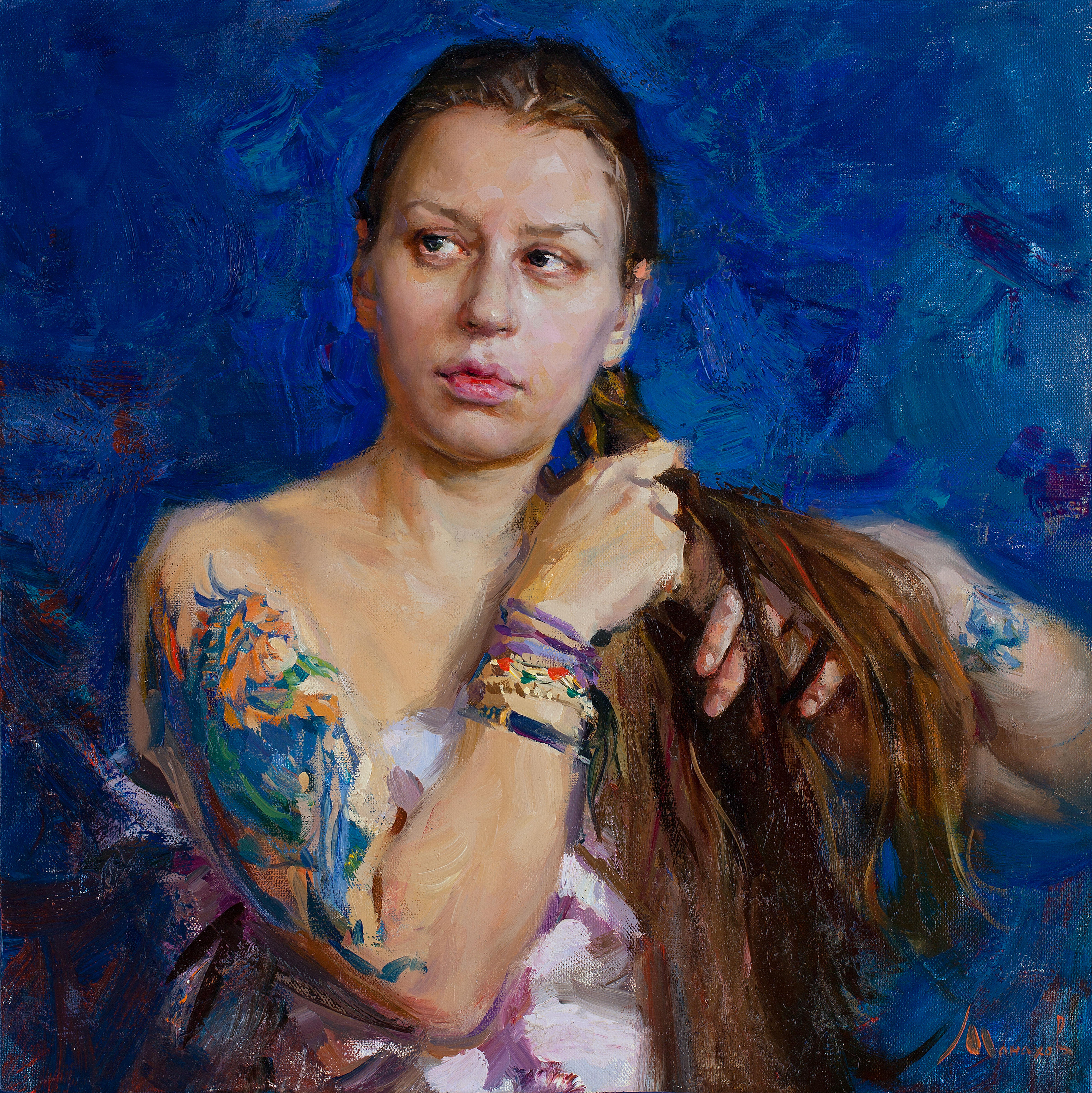 Evgeniy Monahov Figurative Painting - Girl with the Chimera Tattoo