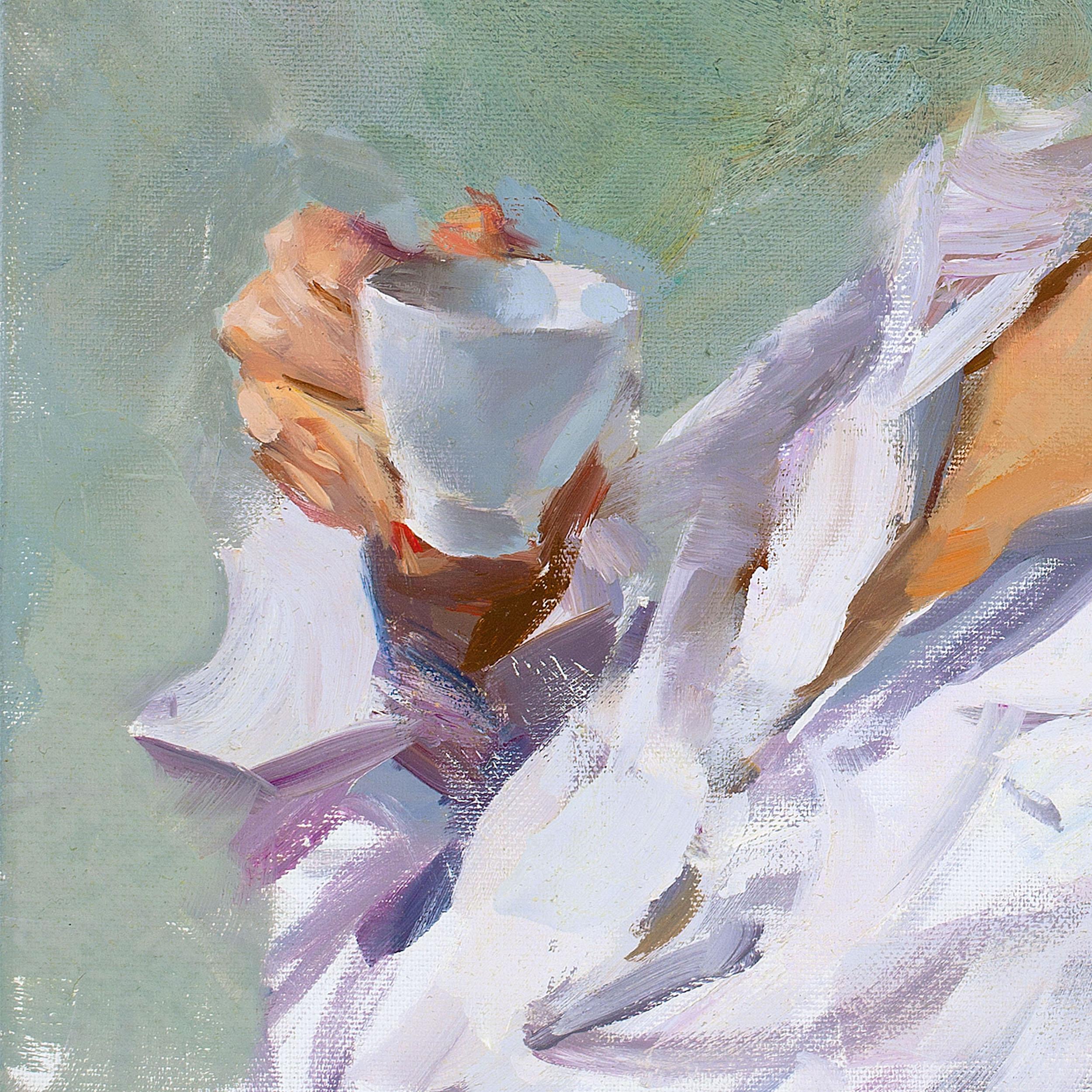Morgen Kaffee mit Julia (Realismus), Painting, von Evgeniy Monahov