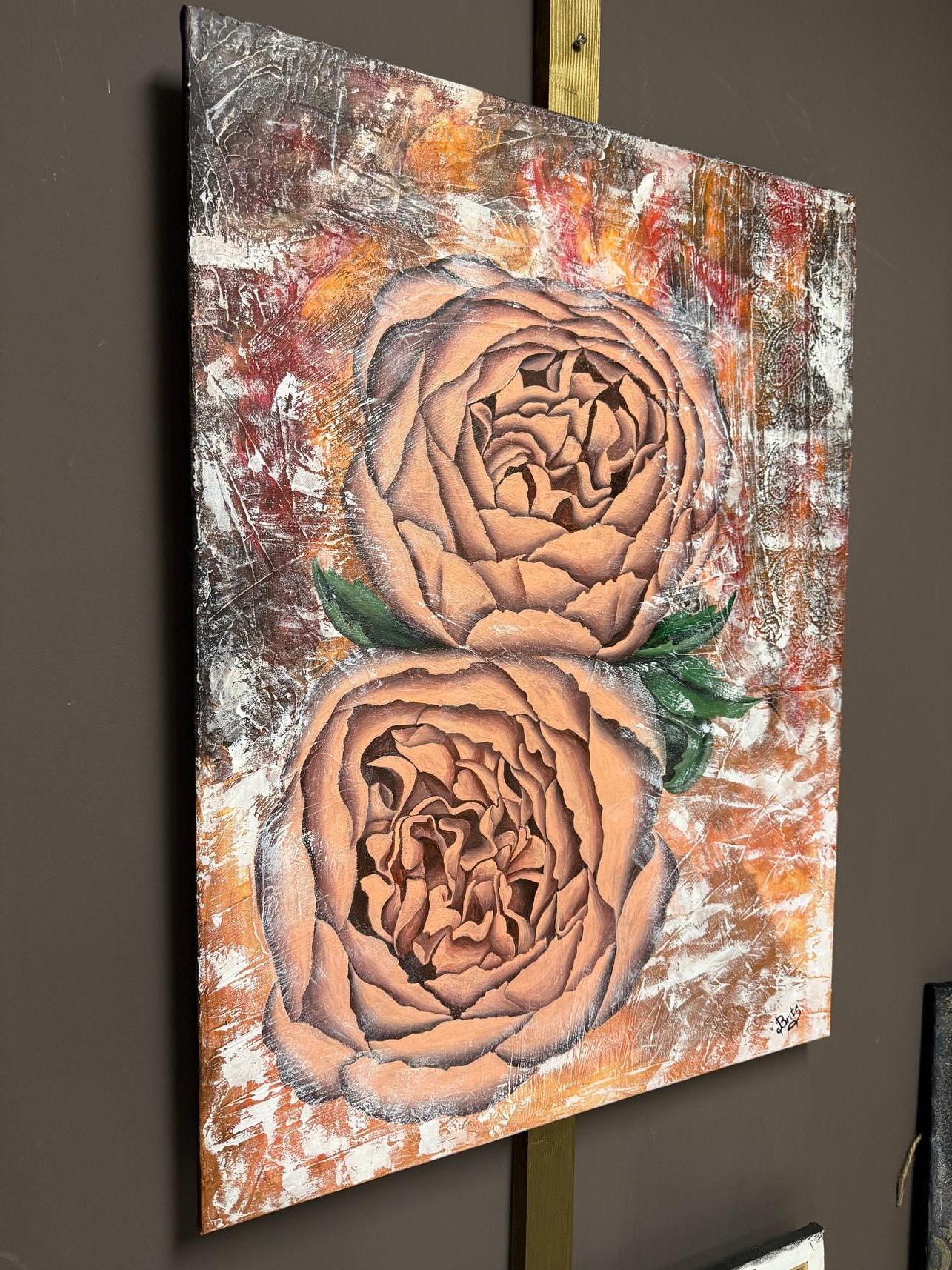 Candy Peonies - Brown Abstract Painting by Evgeniya Brits