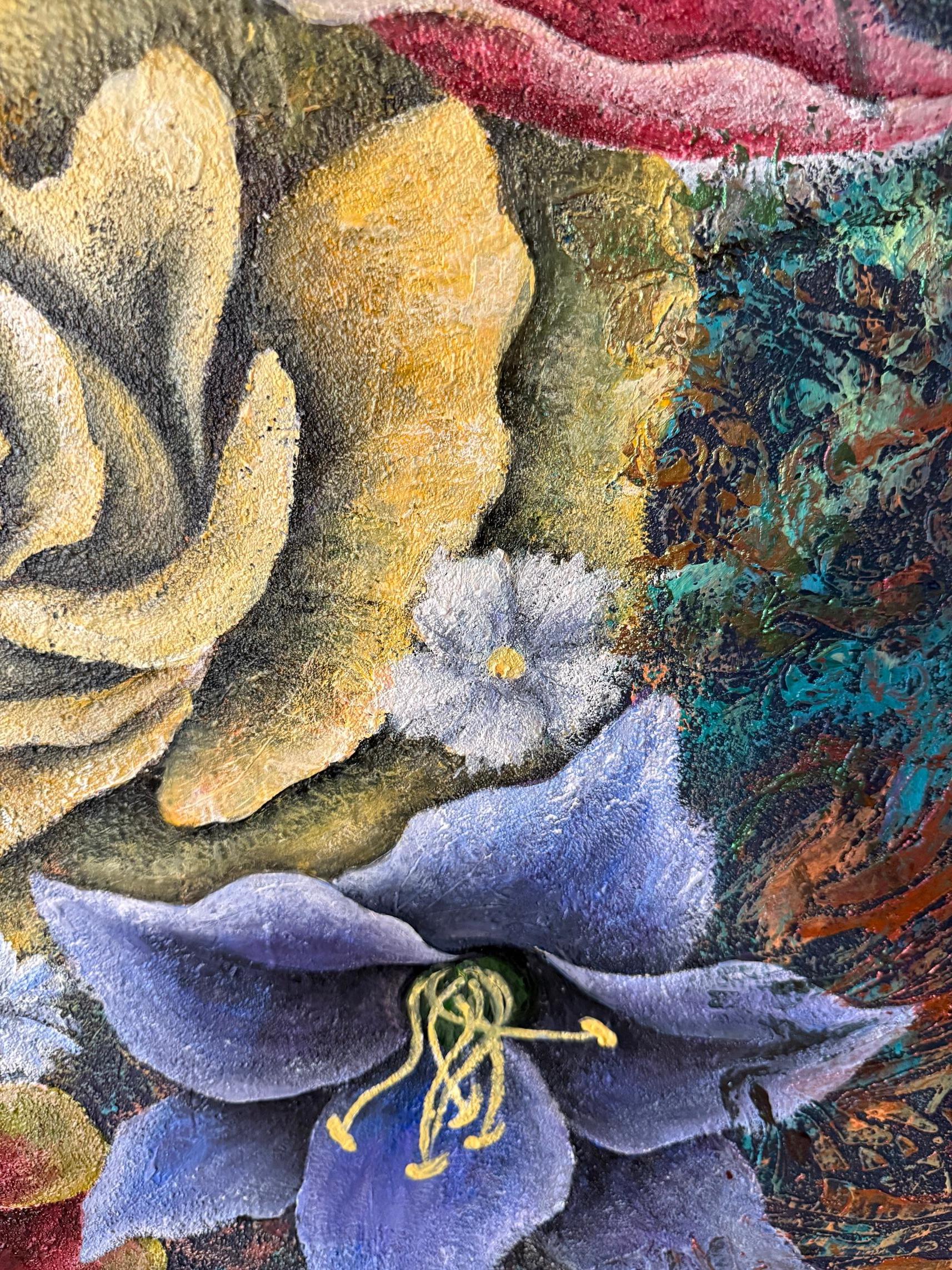 Flower colors - Gray Abstract Painting by Evgeniya Brits