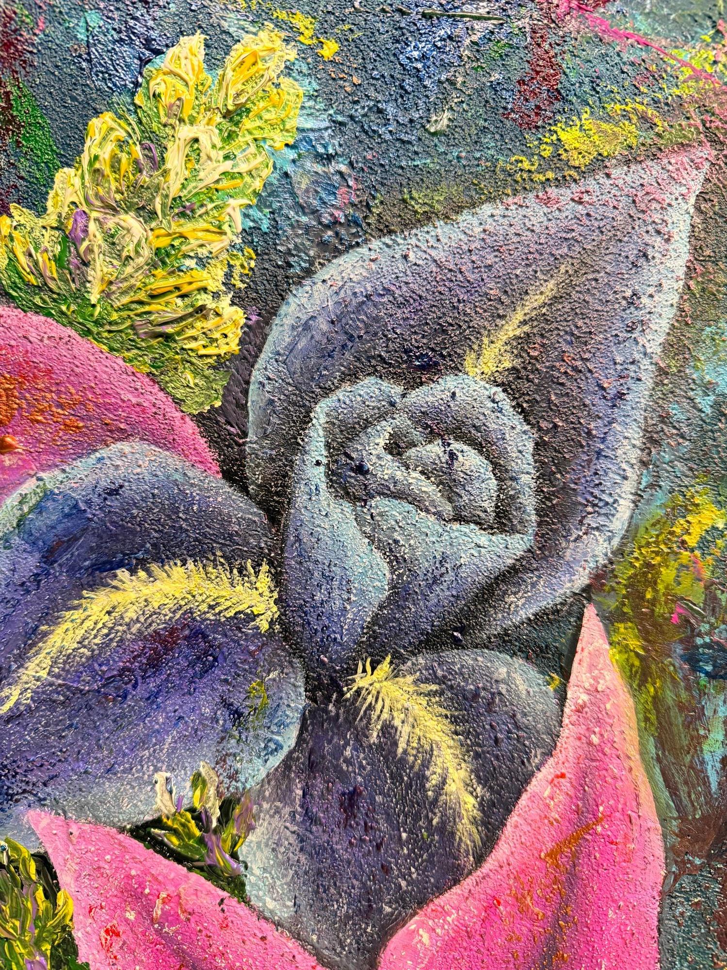 Les fleurs à travers le temps - Gris Abstract Painting par Evgeniya Brits