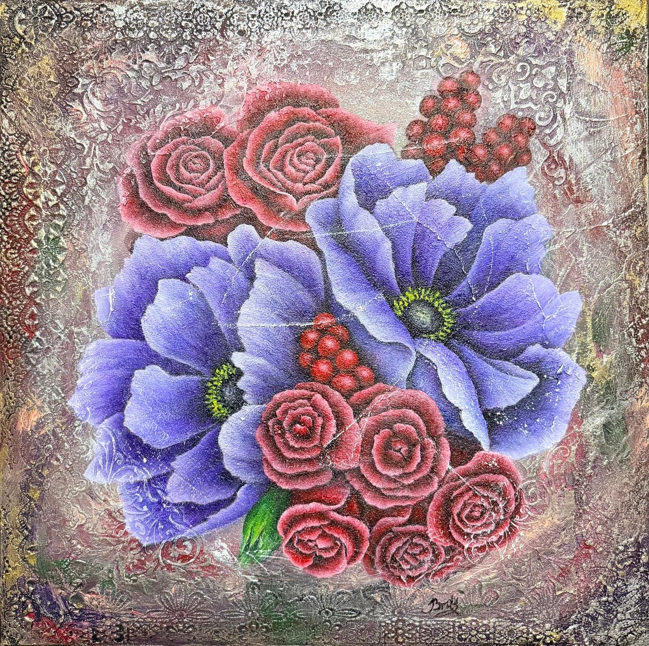 Guardians of the Blue - Gray Abstract Painting by Evgeniya Brits