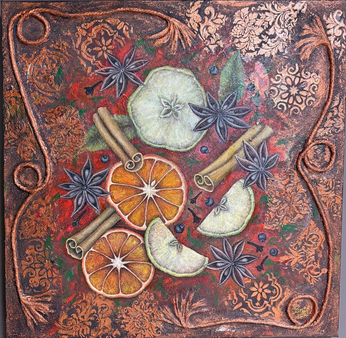 Evgeniya Brits Abstract Painting - Mulled Wine. The Tipsy Frame