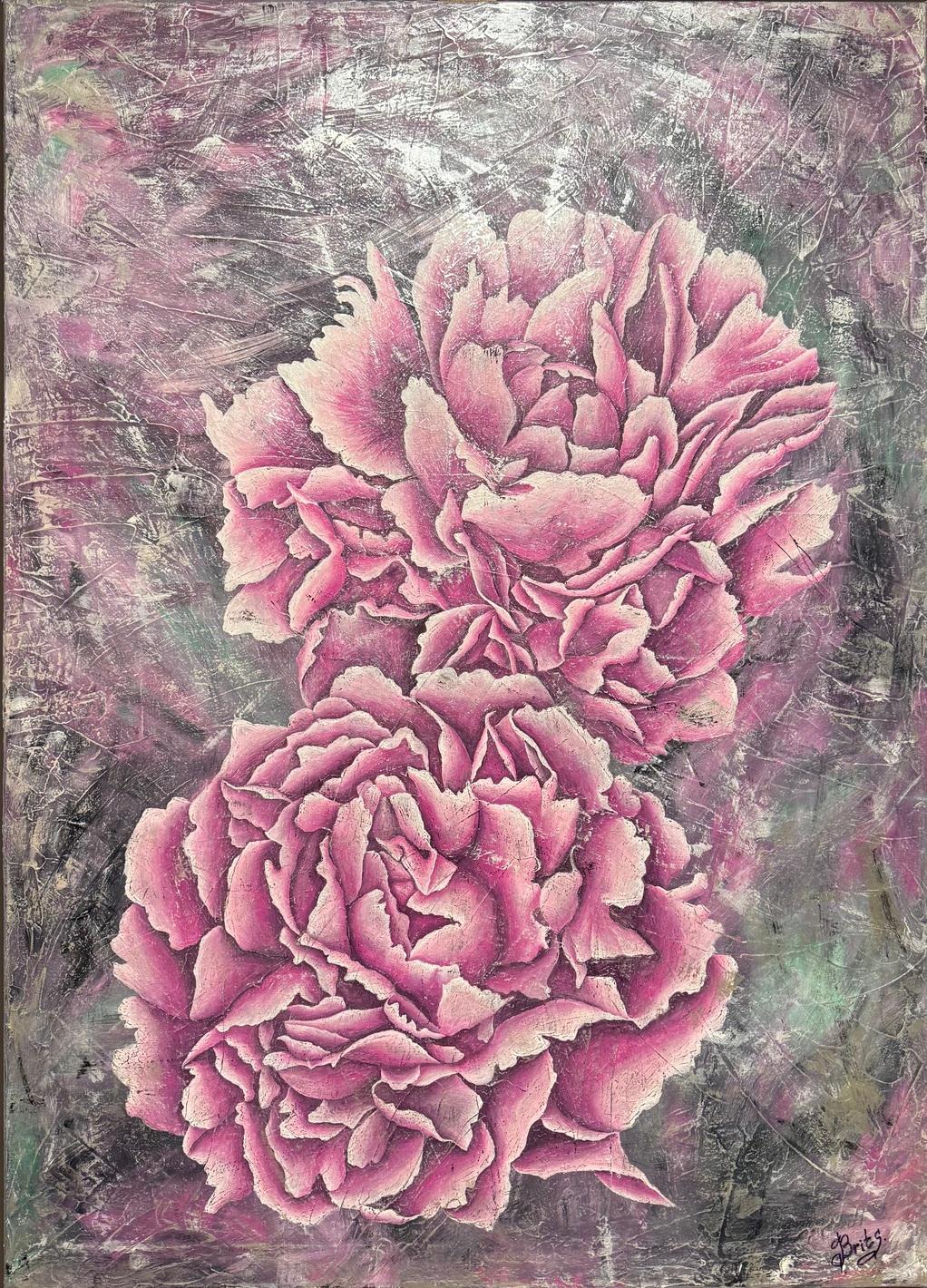 Pink Peonies (Abstrakter Impressionismus), Painting, von Evgeniya Brits