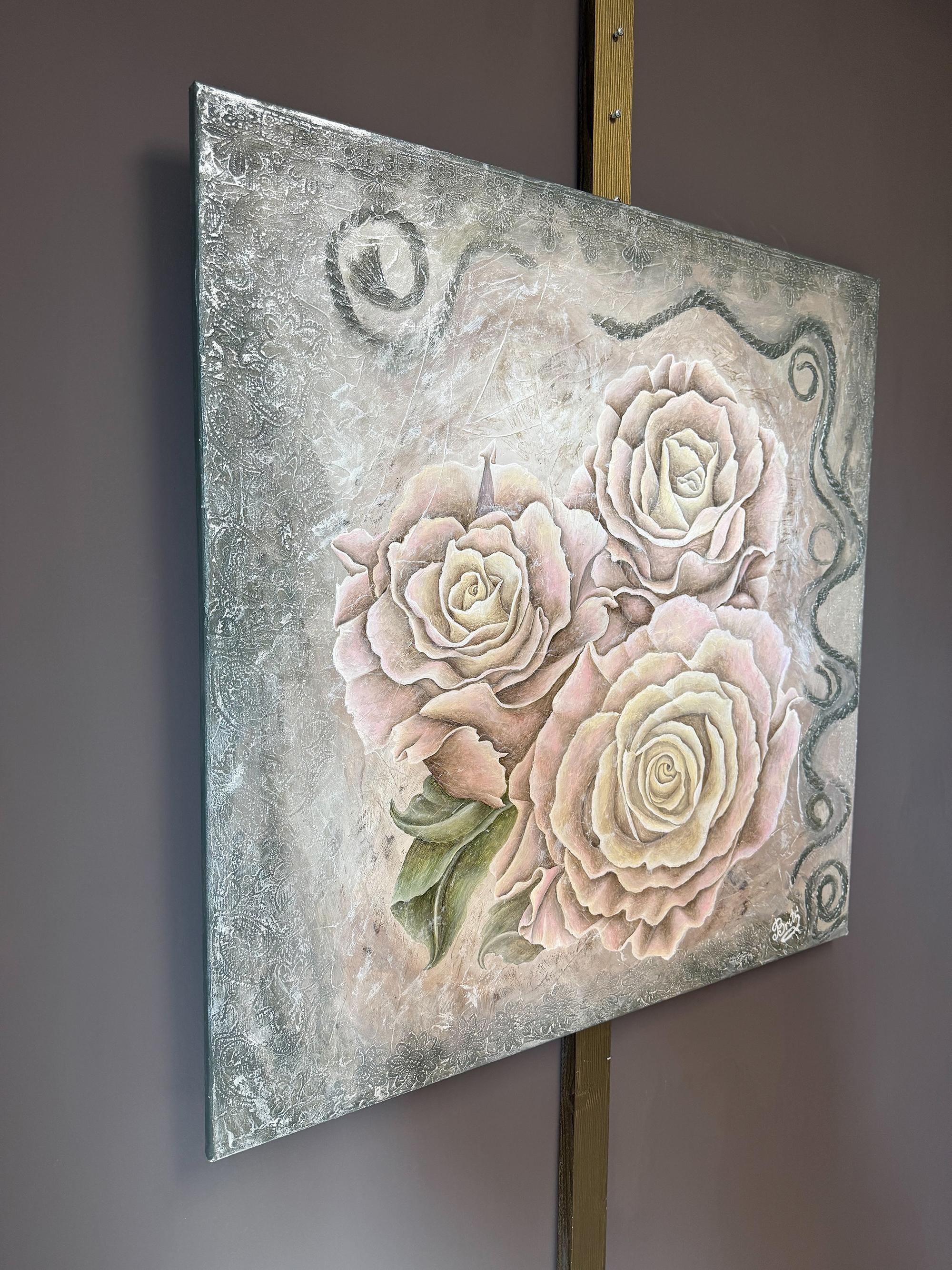 Rosas en Hielo - Abstract Painting Grigio di Evgeniya Brits