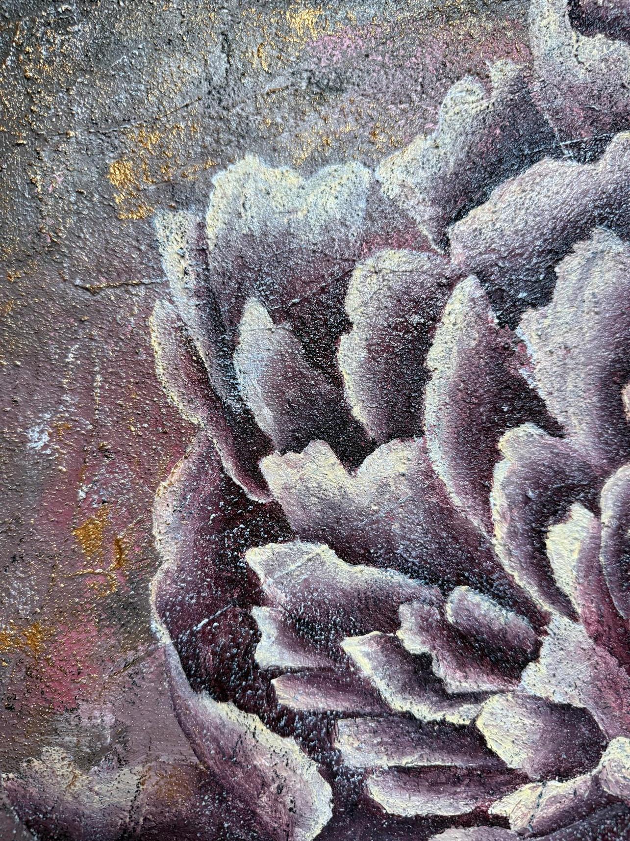 The Red Peony - Gray Abstract Painting by Evgeniya Brits