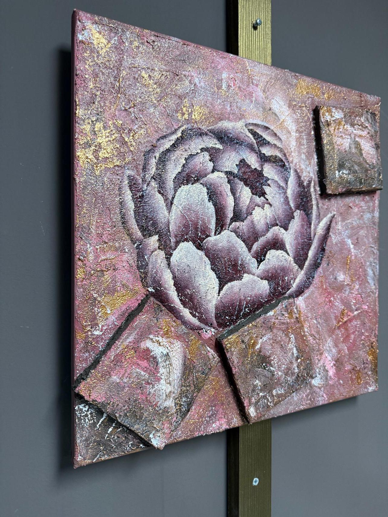 The Red Peony - Gray Abstract Painting by Evgeniya Brits