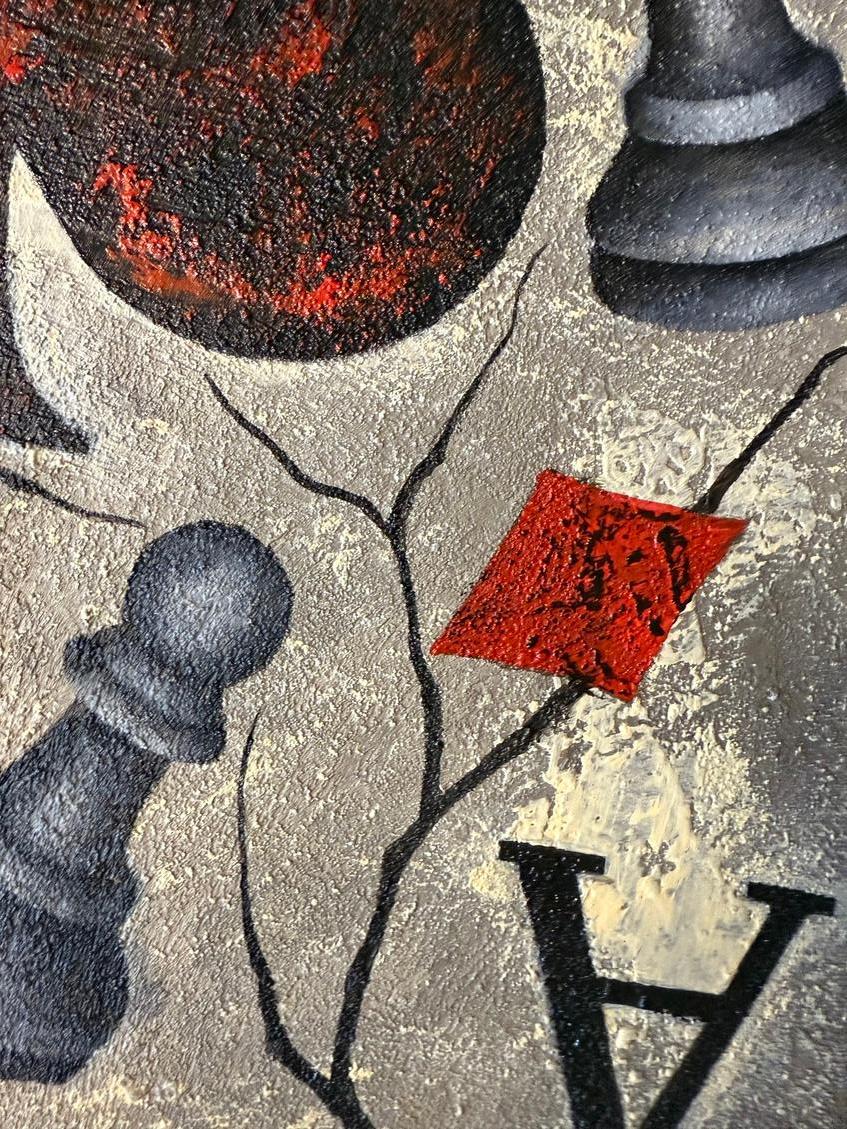 Das Geflüster des Clubs (Grau), Abstract Painting, von Evgeniya Brits