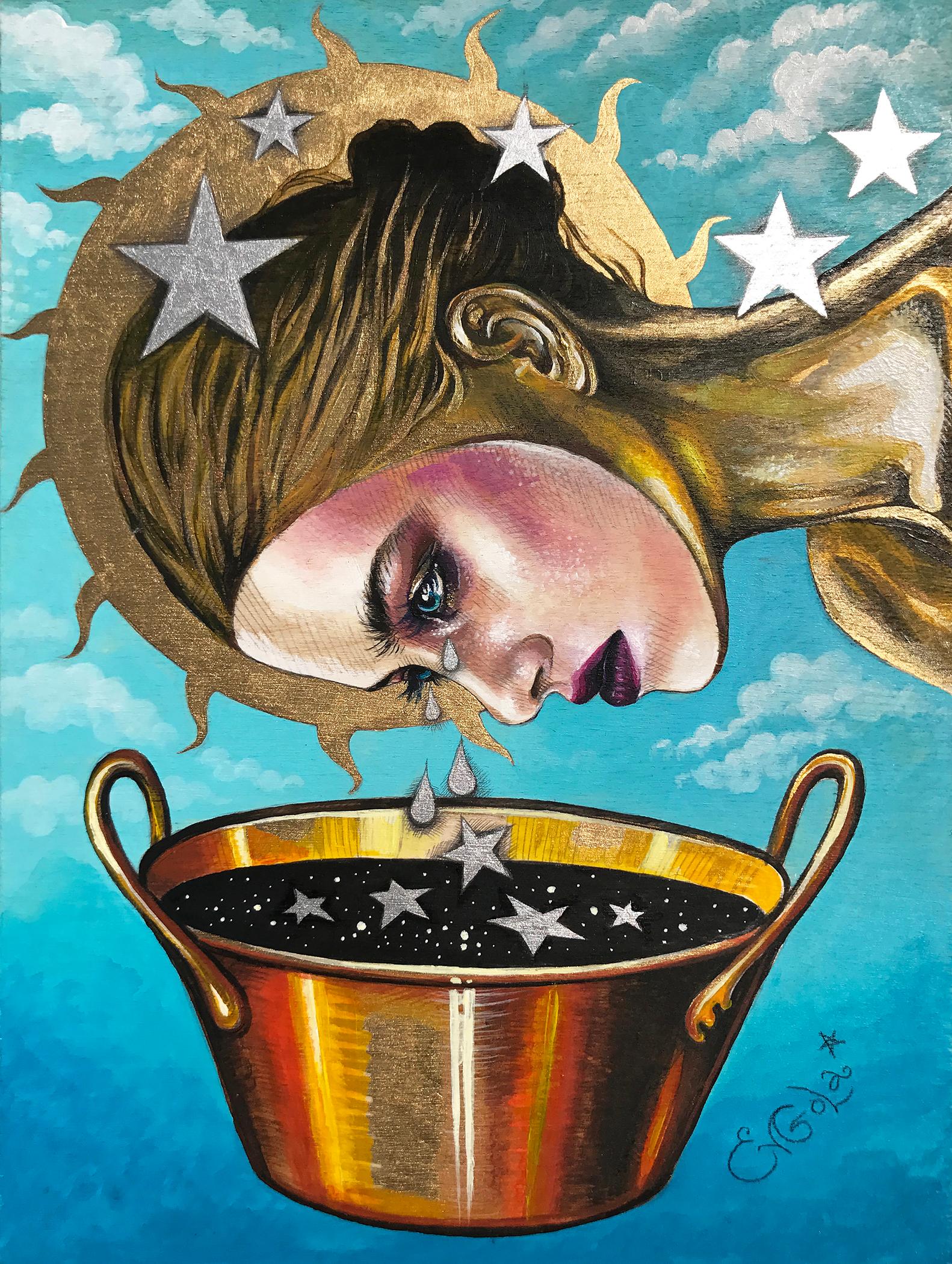 Figuratives Kunstwerk des magischen Realismus, „Myth About the Stars“ von Evgeniya Golik – Mixed Media Art von Evgeniya Golik 