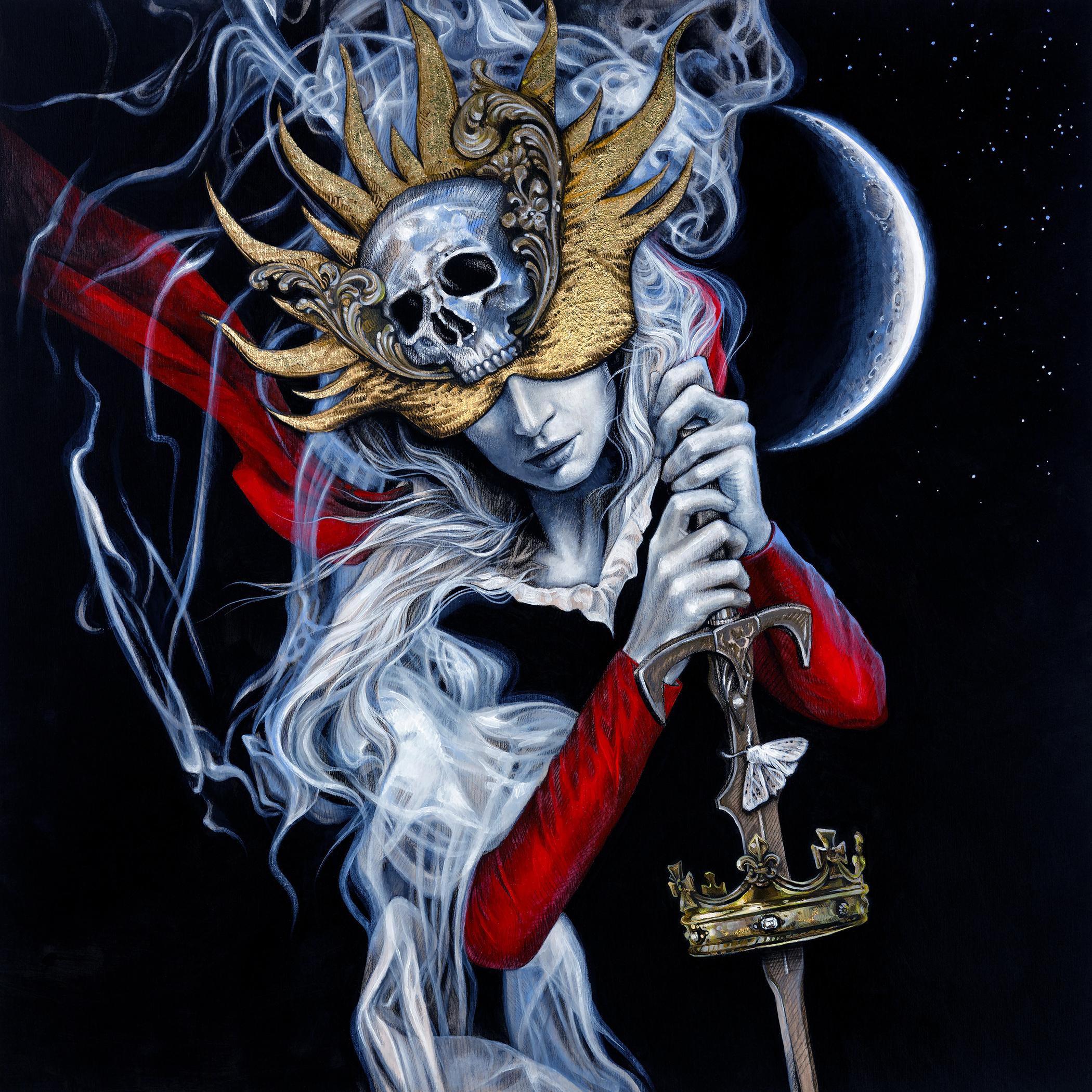 Figuratives Kunstwerk des magischen Realismus, „Königin der Schwerter“ von Evgeniya Golik
