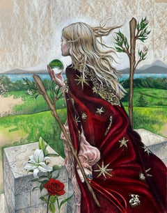 Magic Realism Figurative Artwork, "Wanderlust (Two of Wands)" by Evgeniya Golik