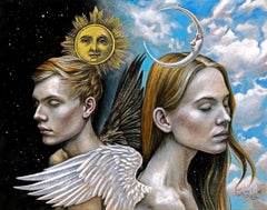 Figuratives Kunstwerk des magischen Realismus, „Gemini-Zodiac“ von Evgeniya Golik