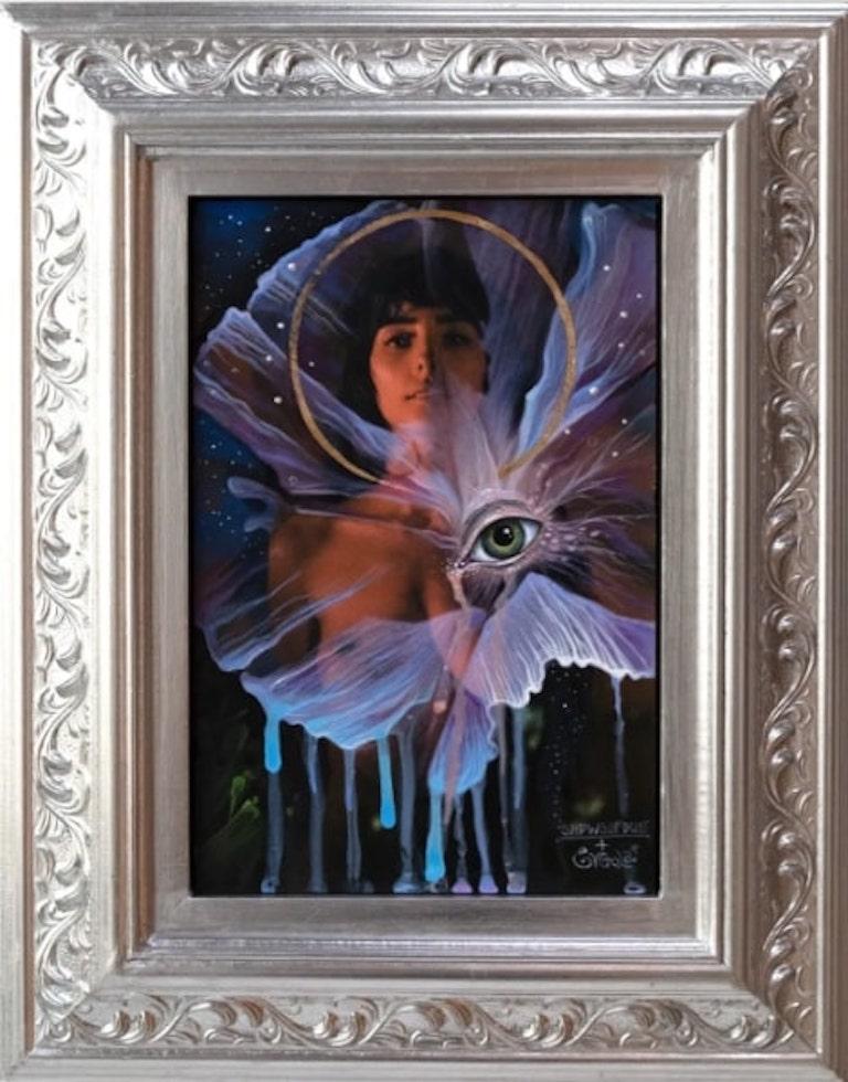 Evgeniya Golik  Portrait Painting - Surrealist Oil Painting on Photograph, "Queen of Rain"