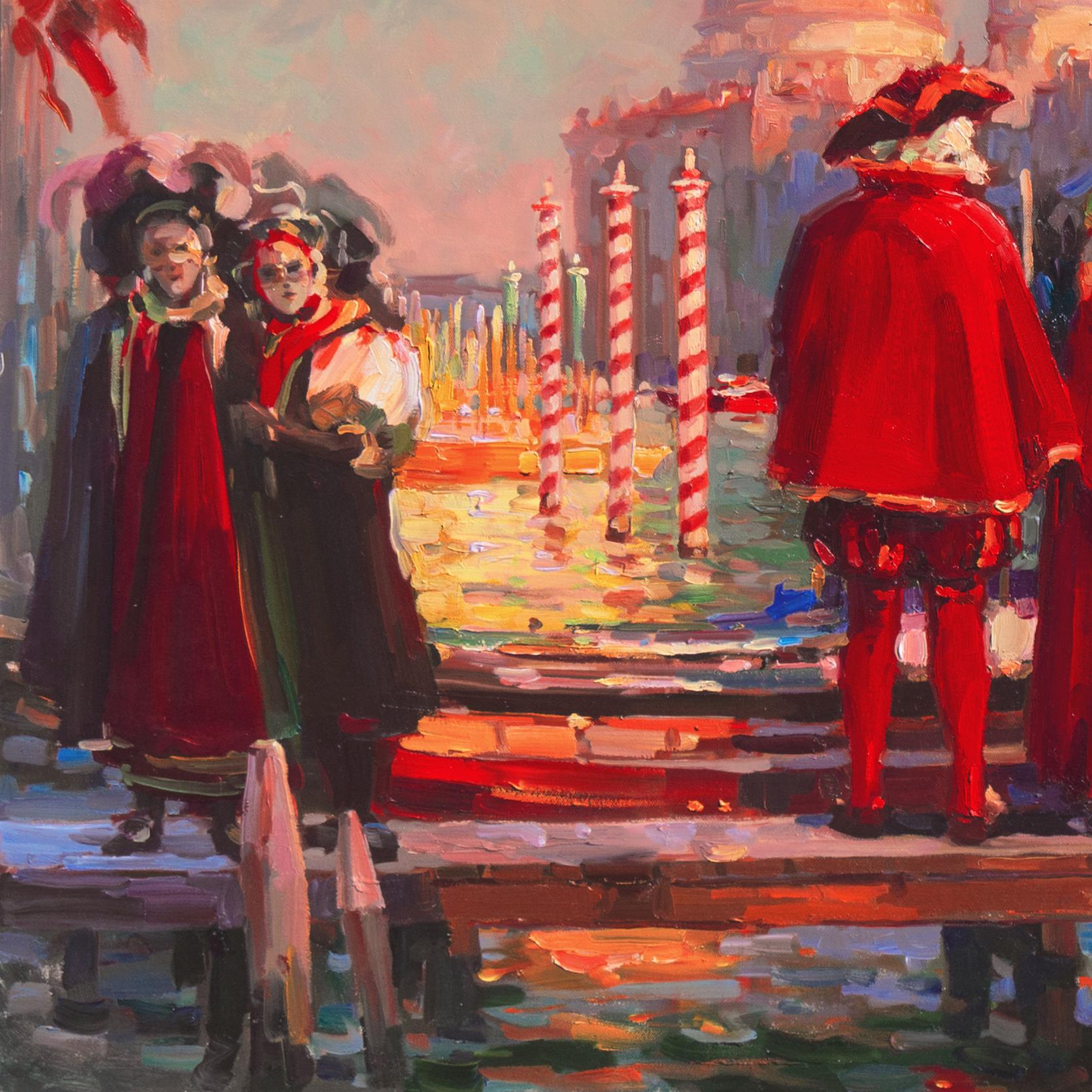 'Bal Masque, Venecia', Vedute veneciana, Santa Maria della Salute, Mascarada, Óleo - Painting Realista de Evgeny & Lydia Baranov