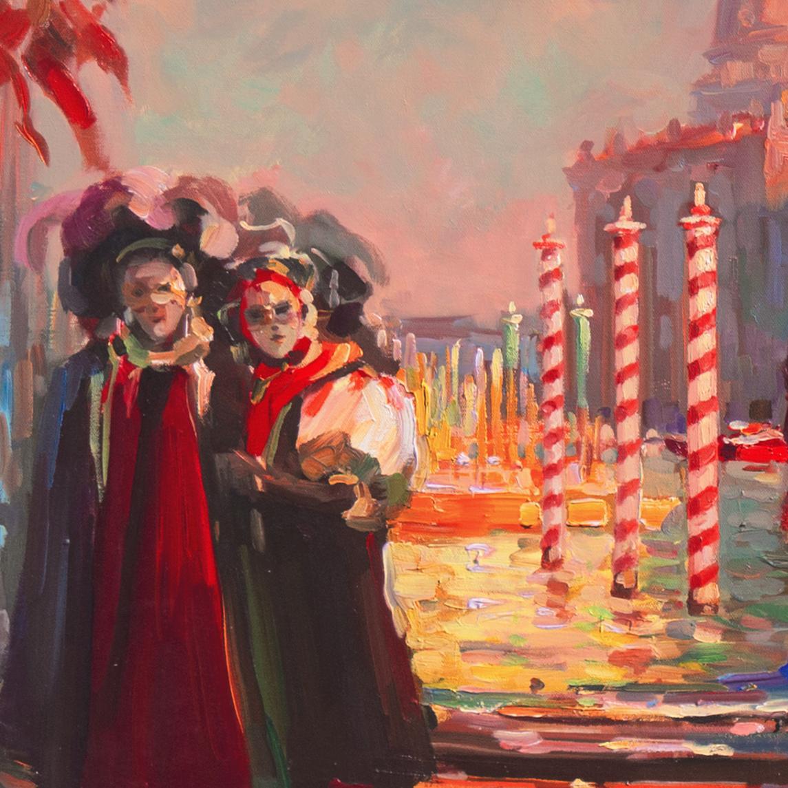 'Bal Masque, Venice', Venetian Vedute, Santa Maria della Salute, Masquerade, Oil For Sale 1